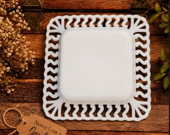 Luncheon Square Plate White Glass Reticulated S Lace Edge Westmoreland Antique