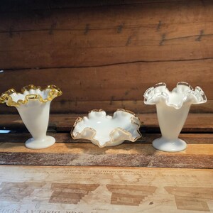 Vase Gold Crest Bon Bon Bowl White Rose Crest Vase Silver Crest Fenton Milk Glass Vintage