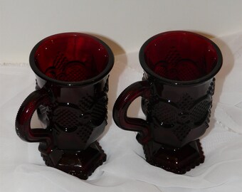 Ruby Red Footed Coffee Mugs Avon 1876 Cape Cod