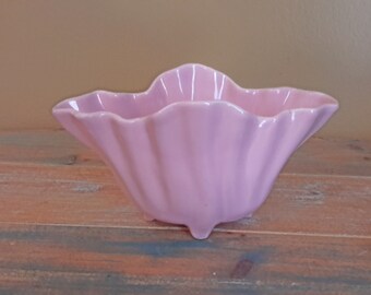 Pink Fan Planter Metal Flower Frog Pottery Vintage