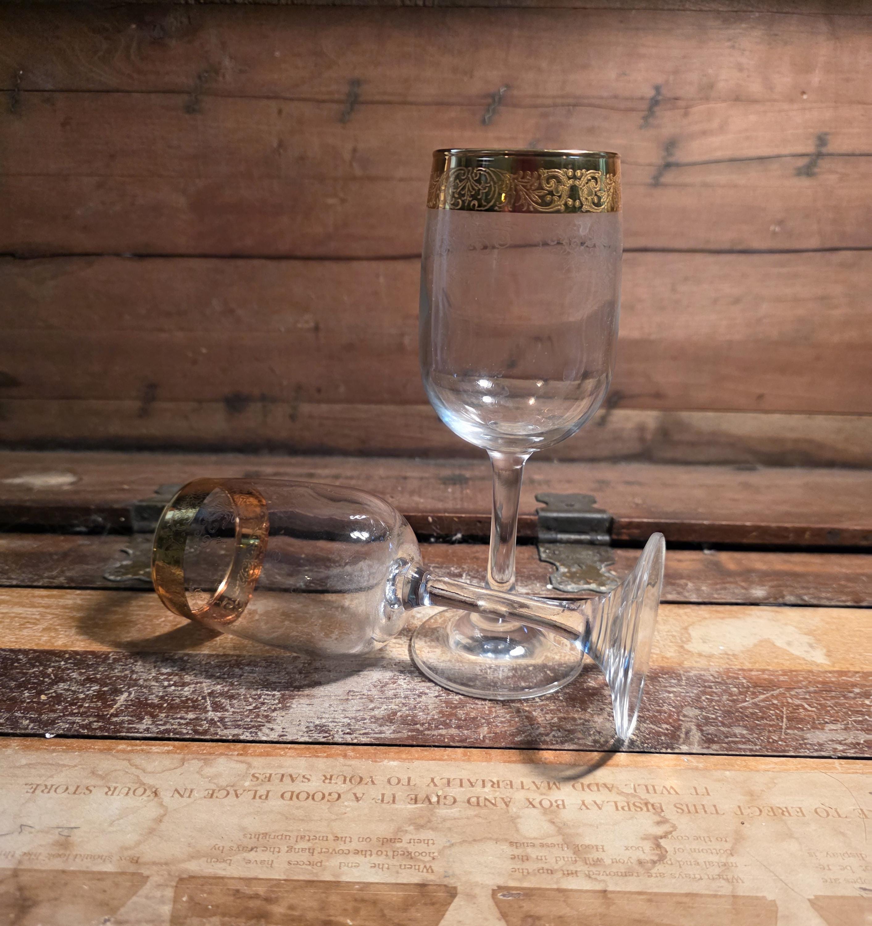 Italian Wine Glasses Floral Etched 24 Kt Gold Encrusted Cellini