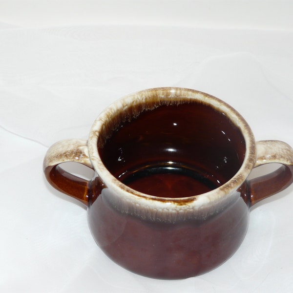 McCoy Brown Drip Pottery Handled Crock Vintage