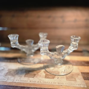 Largo Frost Glass Double Candlesticks Paden City Vintage