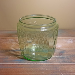 Biscuit Jar Green Glass Ballerina Cameo Hocking Vintage