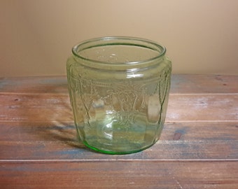 Biscuit Jar Green Glass Ballerina Cameo Hocking Vintage