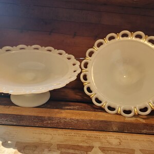Anchor Hocking Old Colony Milk Glass Open Compote Lace Edge Vintage