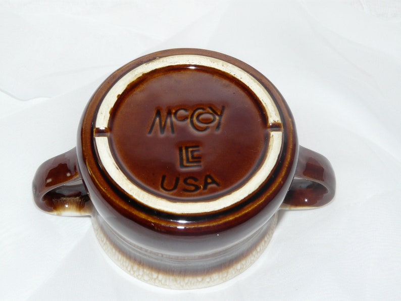 McCoy Brown Drip Pottery Handled Crock Vintage image 3