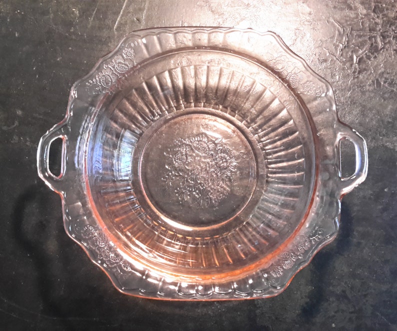 Serving Bowl Handles Pink Mayfair Open Rose Hocking Glass Etsy