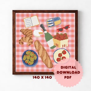 Patrón de punto de cruz/bordado de picnic de verano, descarga instantánea del patrón en PDF