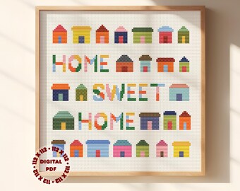 Home Sweet Home Cross Stitch Pattern (Needlepoint Compatible), Beginner Friendly Design, Instant Download PDF