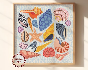 Seashells Cross Stitch / Needlepoint Pattern, Instant Download PDF Pattern