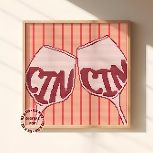 Patrón de punto de cruz de copa de vino Cin Cin (compatible con bordado), descarga instantánea en PDF.