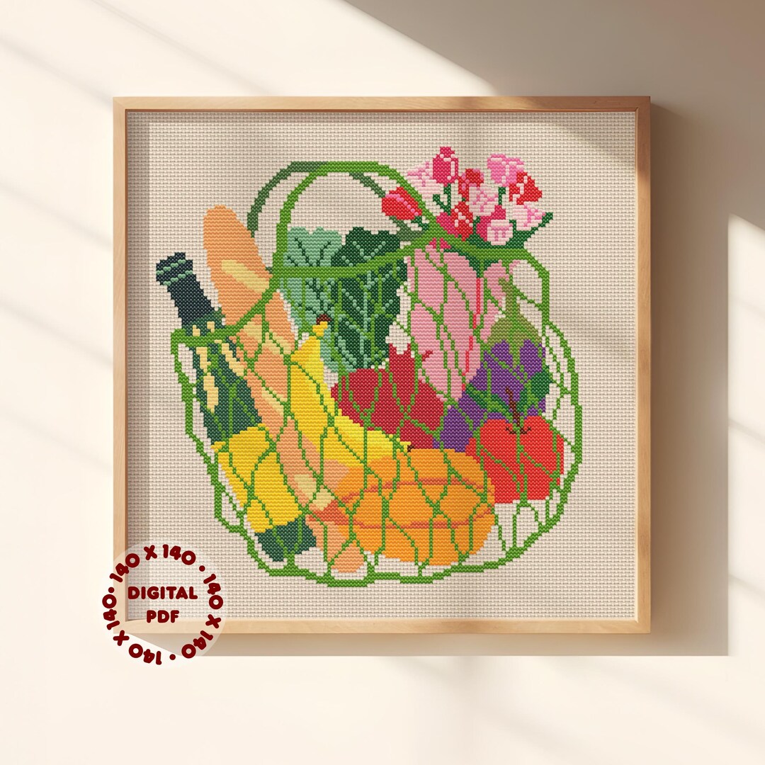 Shopping Bag Cross Stitch Pattern (needlepoint Compatible), Beginner ...
