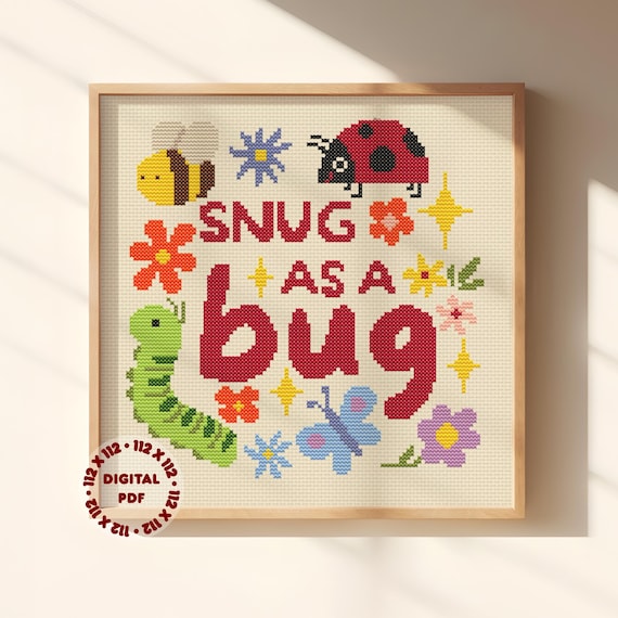 Snug as a Bug Cross Stitch / Needlepoint Pattern, Instant Download PDF Pattern