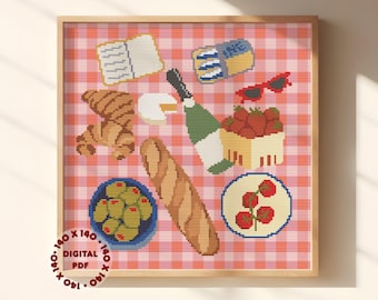 Summer Picnic Cross Stitch / Needlepoint Pattern, Instant Download PDF Pattern