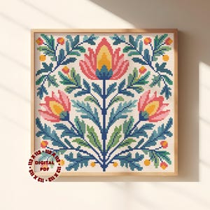 Folk Flowers II Cross Stitch Pattern (Needlepoint Compatible), Instant Download PDF