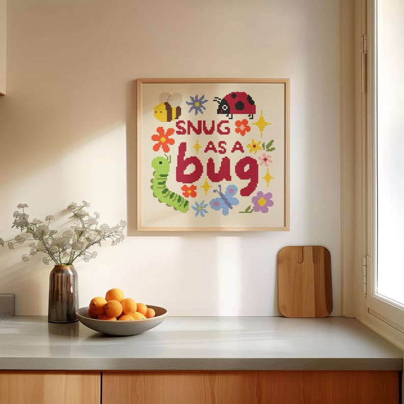 Snug as a Bug Cross Stitch / Needlepoint Pattern, Instant Download PDF Pattern image 2