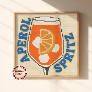 Aperol Spritz Kreuzstichmuster (Needlespitze kompatibel), Sofort-Download PDF Muster