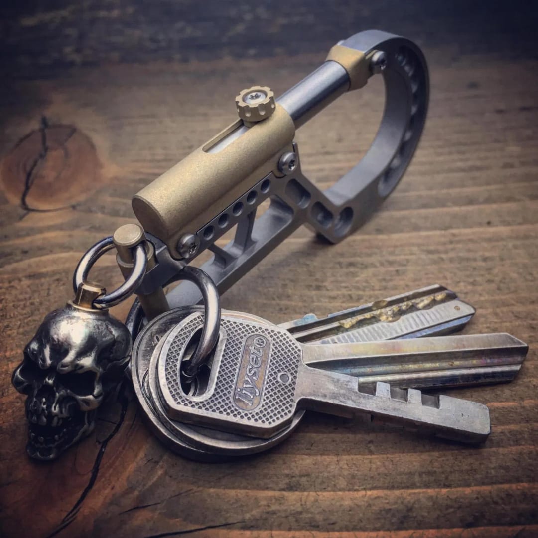 Titanium Bolt Carabiner Keychain With Skull Amulet – EDC Key Holder ...
