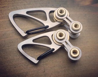Titanium Bike-Link Keychain Connector with Mini Carabiner — Reclaimed Grade 5