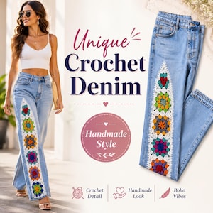 Virkade jeansmönster | Boho Grandma Square Denim Upcycle (digital nedladdning)