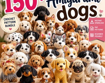 Bundel met meer dan 150 haakpatronen voor amigurumi honden | PDF pluche puppyspeelgoed (direct te downloaden)