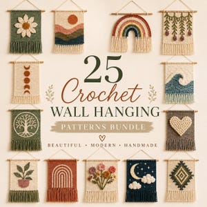 25 Crochet Wall Hanging Patterns Bundle | Boho Tapestry Chart PDF | Instant Download