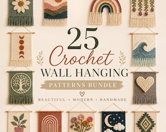 Bundel met 25 haakpatronen voor wandkleden | Boho wandtapijtpatroon (PDF) | Direct te downloaden