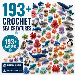 Pacchetto di oltre 193 modelli di creature marine all'uncinetto / Amigurumi di animali oceanici in formato PDF (download immediato)