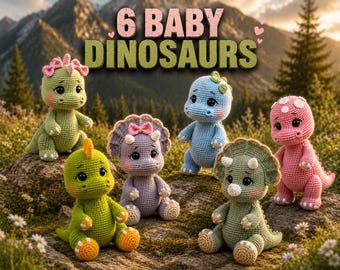 Bundel met 6 haakpatronen voor babydinosaurussen | Amigurumi dinoset (PDF)