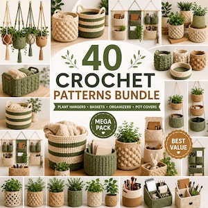 Häkelmuster-Set für Wohnaccessoires: 40 Designs (PDF), Anleitungen für Hängeampeln, Hängekörbe und mehr, digitaler Download