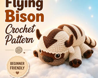 Haakpatroon voor een vliegende bizon, een beginnersvriendelijk amigurumi knuffeltje (PDF-download)