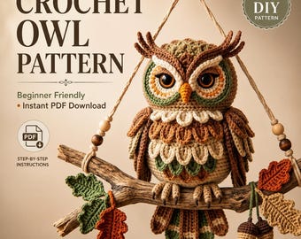 Häkelanleitung für eine Eule (PDF) • Anfängerfreundliche Amigurumi-Eule als Wandbehang • Rustikale Walddeko • Häkelanleitung zum Selbermachen (Sofort-Download)