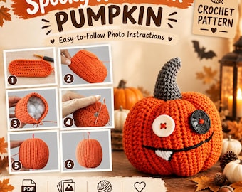 Halloween Crochet Pumpkin Pattern, Spooky Pumpkin Amigurumi PDF, Crochet Halloween Decor, Easy Pumpkin Pattern, Step by Step Photo Tutorial