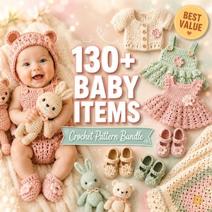 Bundel met meer dan 130 haakpatronen voor baby's – kleding, babyschoentjes, dekens, speelgoed (PDF-download)