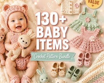 Bundel met meer dan 130 haakpatronen voor baby's – kleding, babyschoentjes, dekens, speelgoed (PDF-download)