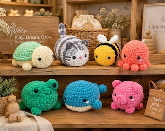 Bundel met haakpatronen voor amigurumi pluche dieren zonder naaien | 7 amigurumi PDF-patronen (digitale download)