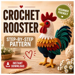 Crochet Rooster Pattern PDF, Amigurumi Chicken Tutorial, Farm Animal Crochet Pattern, Beginner Friendly DIY Toy, Instant Download