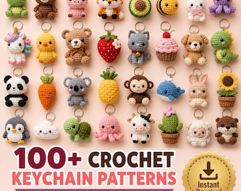 Bundel met meer dan 100 haakpatronen voor sleutelhangers | Amigurumi dieren, mini pluche (PDF-download)