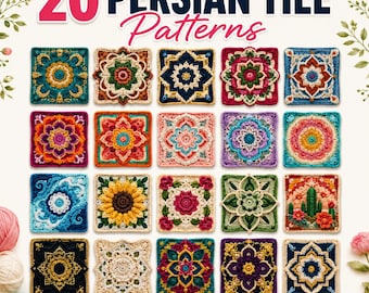 Bundel met 20 haakpatronen voor Perzische tegels en mandala's – motieven voor dekens/spreien (PDF digitale download)