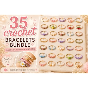 35 virkade armband | Enkla söta virkade smycken i PDF-format | Nybörjarvänliga gör-det-själv-armband | Direktnedladdning