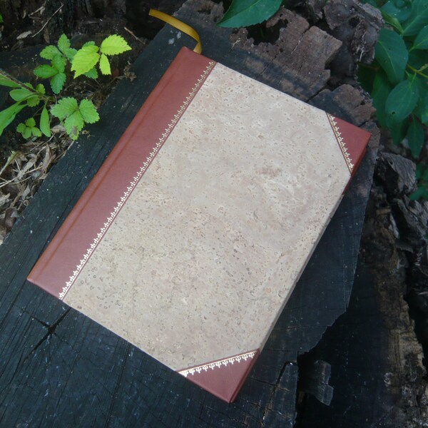 Blank Journal,  handmarbled endsheets, Cork sides, handtorn edges