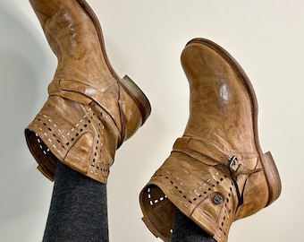 Nero Giardini, brązowe skórzane botki do kostki, włoskiej produkcji, na niskim obcasie, casualowe buty motocyklowe