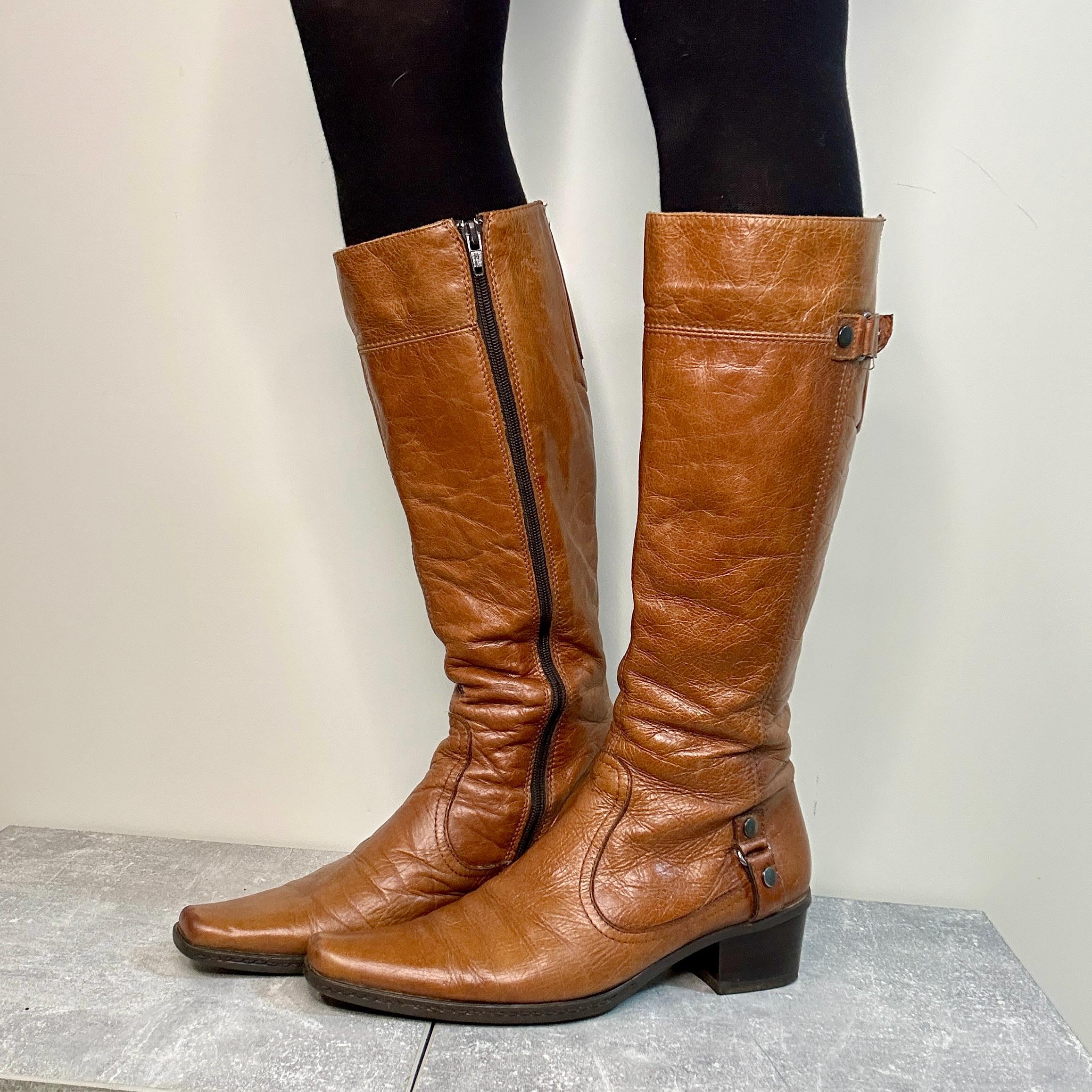 Vintage Brown Leather Knee High Boots Lavorazione Artigiana Made in…