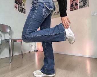 Jeans River Island a vita bassa, gamba dritta, stile Y2K, in denim blu, taglia UK 10