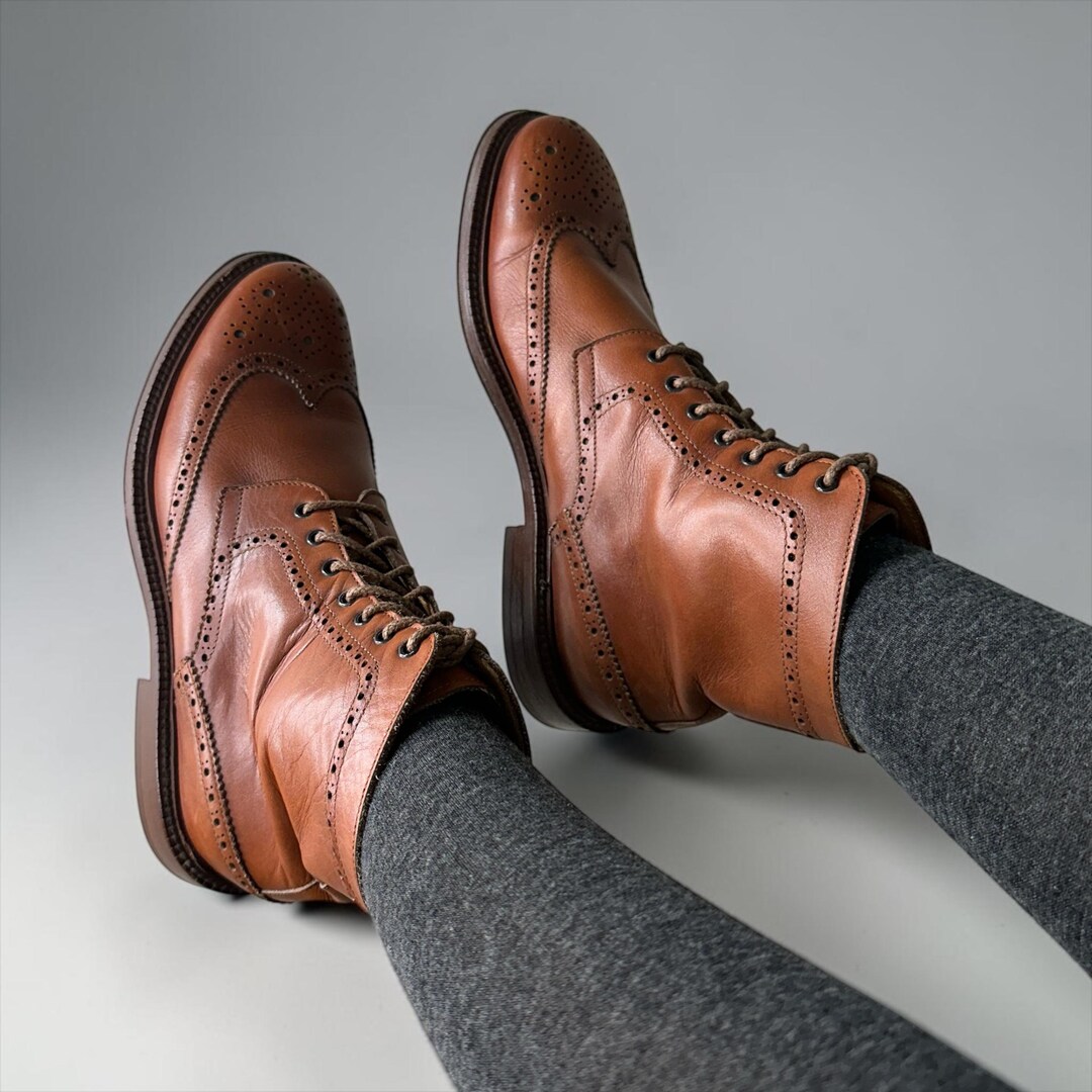 Green George Leather Brogue Boots Brown Italy EU 38 Lace up Ankle - Etsy