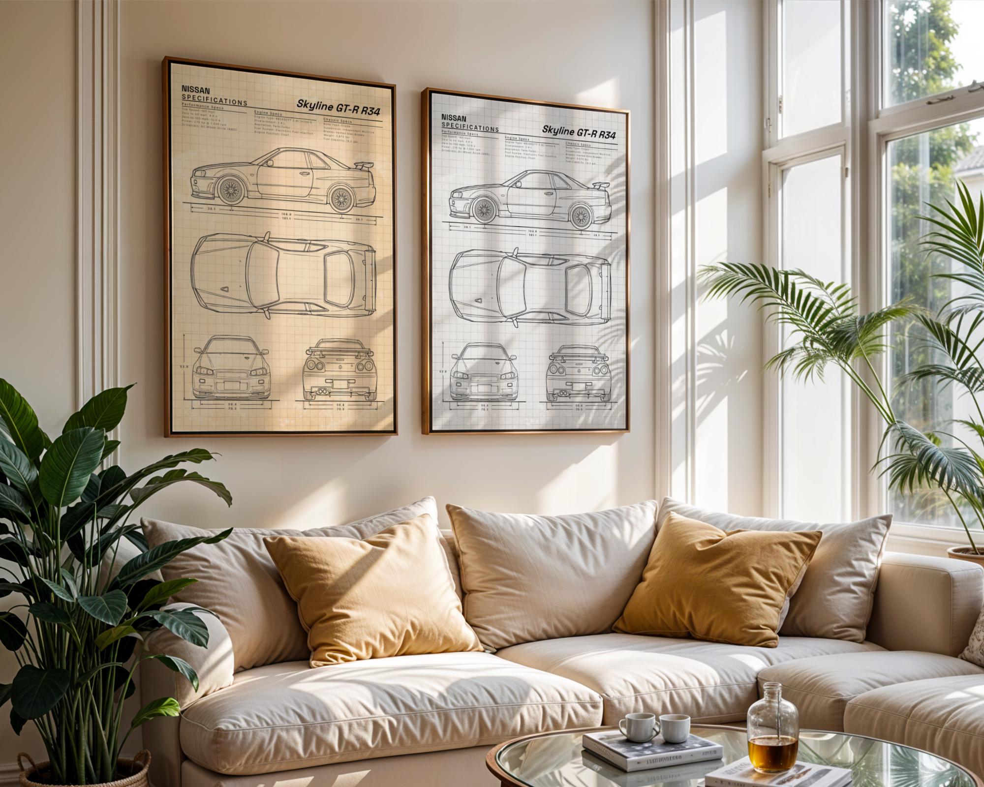 Nissan Skyline GT-R R34 Blueprint Digital Download, Printable Car ...
