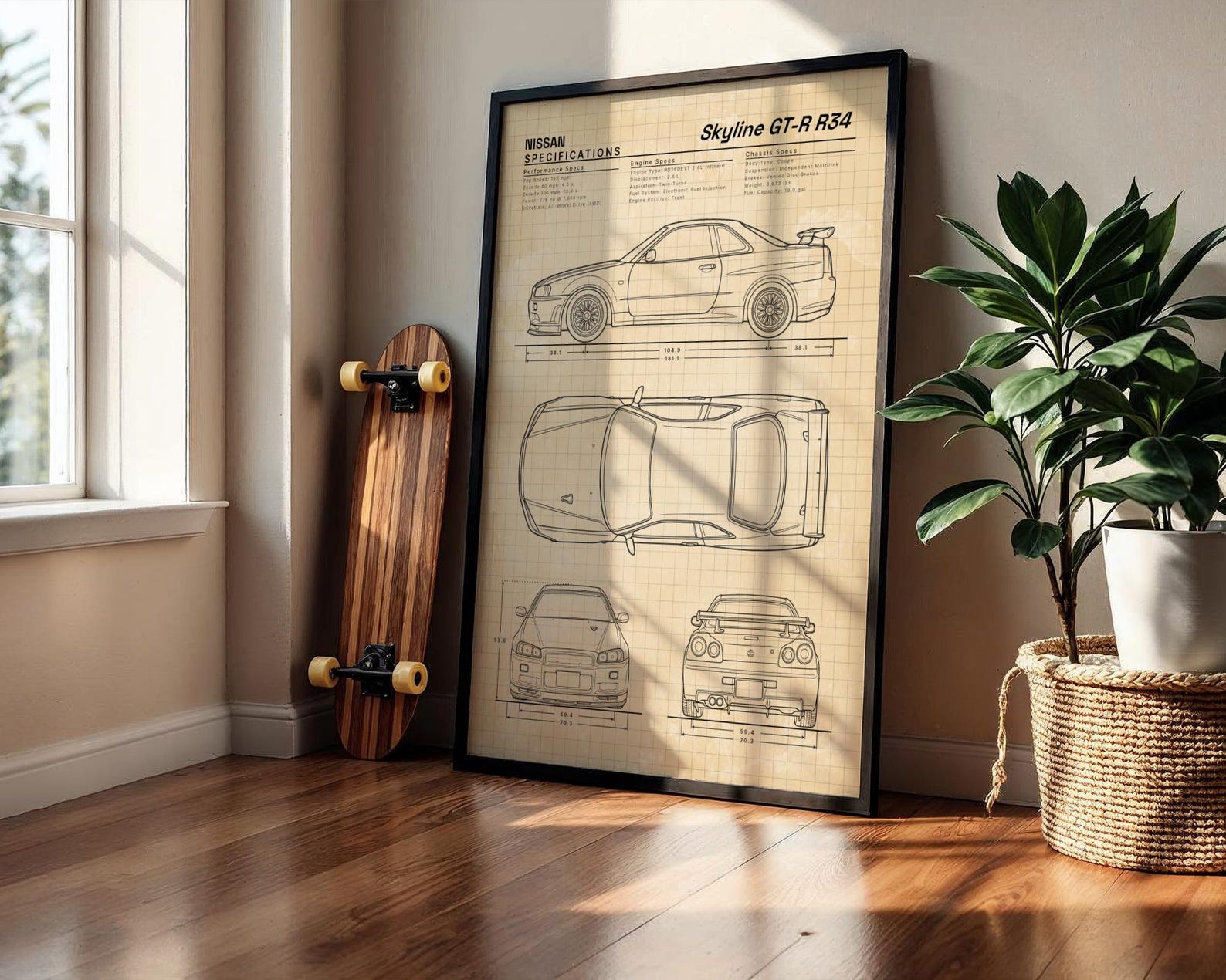 Car Bulprint Gt R R34 Nissan Skyline GT-R R34 Blueprint Digital Download, Printable Car ...