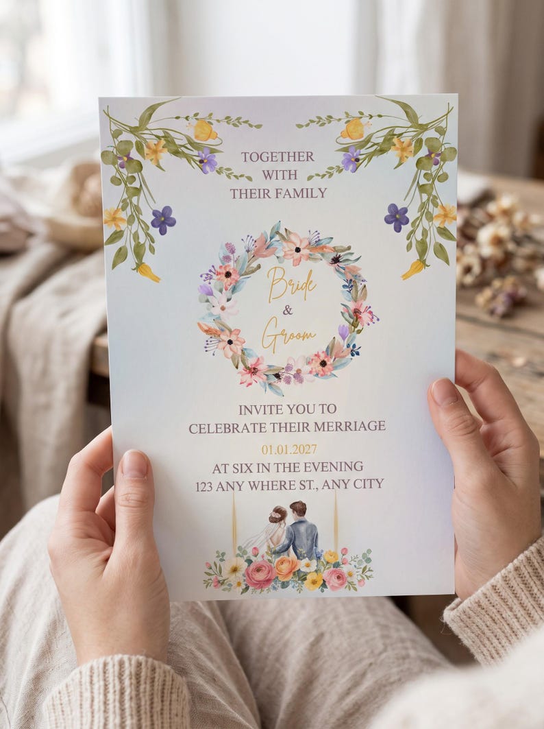 Floral Wedding Invitation Template, Editable Watercolor Wedding Invite ...