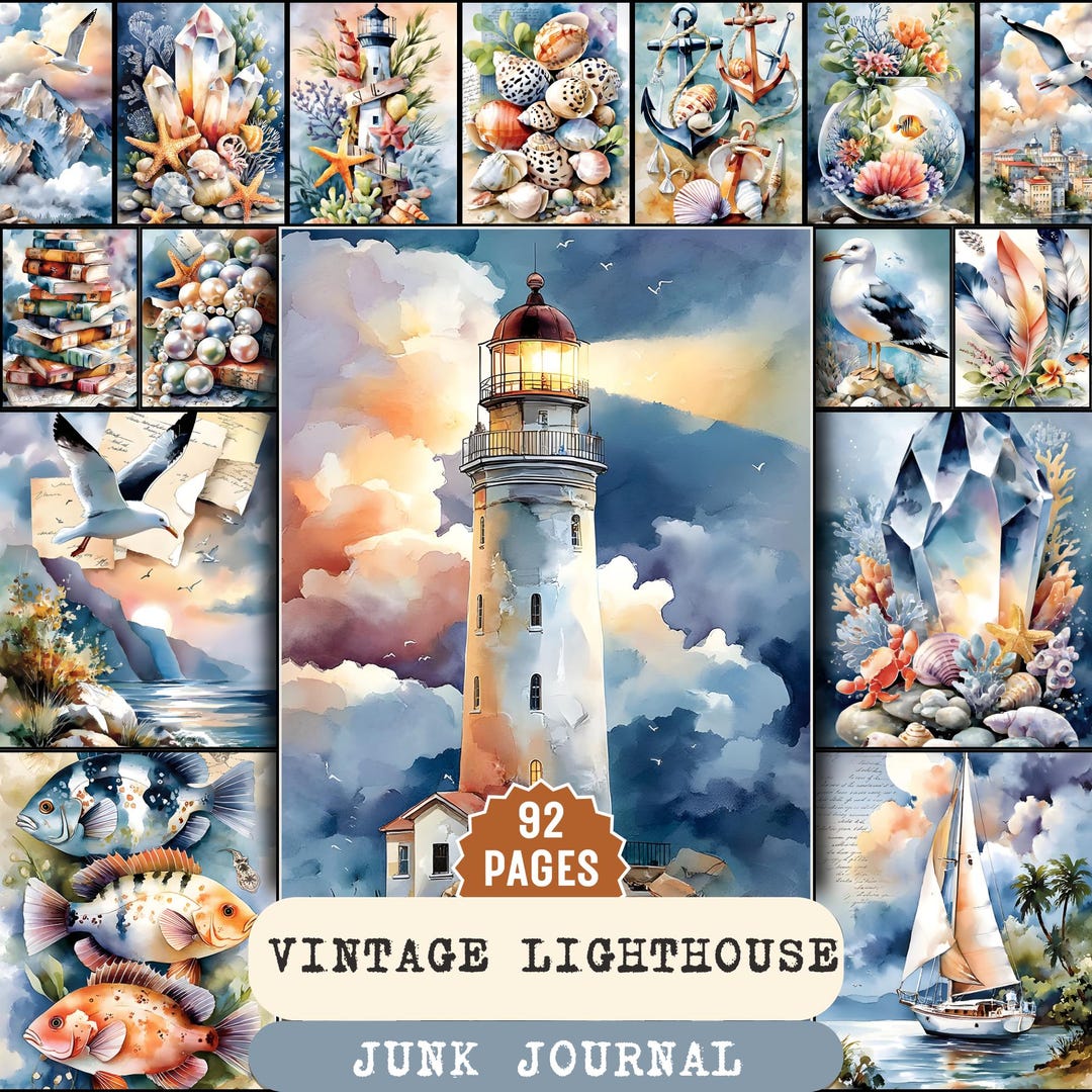 Vintage Lighthouse Clipart, Coastal Digital Papers, 92 PNG Images ...